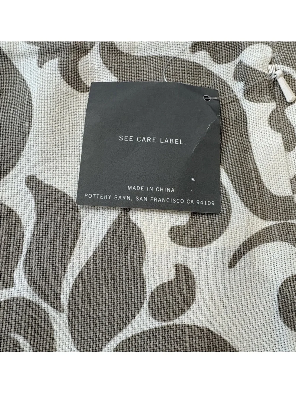 Pottery Barn Pillow Cover 20x20 Damask Scroll Brown Cream Linen Cotton NWT